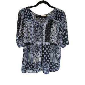 NWT Alex and Lili Blue and White Printed Top Women's XL